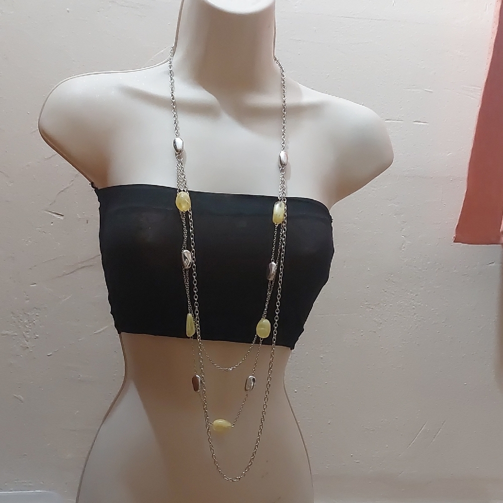 Paparazzi Vacay Mode Yellow Acrylic and Silver Tone Layered Long Necklace